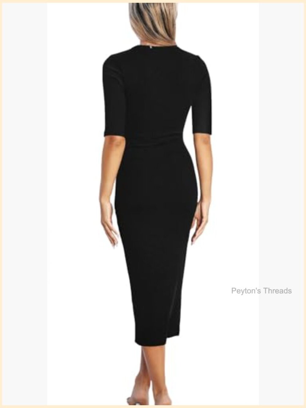 Women's Spring Midi Bodycon Dress 3/4 Long Sleeve Crewneck Ribbed Knit Fitted - Picture 4 of 4